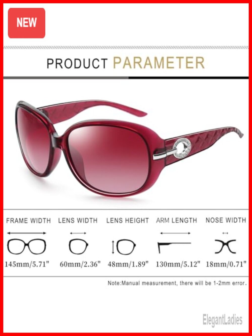 Oversized Polarized Rectangle Sunglasses UV Protection Rhinestone - Picture 4 of 6